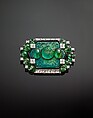 Brooch with Carved Emeralds and Diamonds by Cartier, Cartier (French, founded Paris, 1847), Platinum, set with emeralds, diamonds, and enamel
